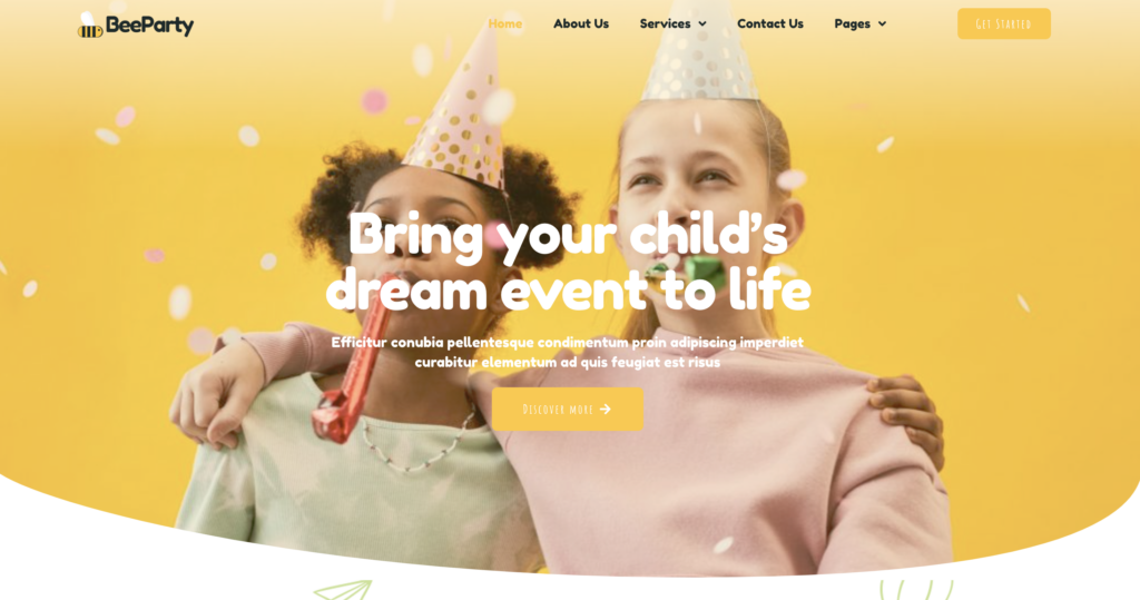 BeeParty kids party planner WordPress themes